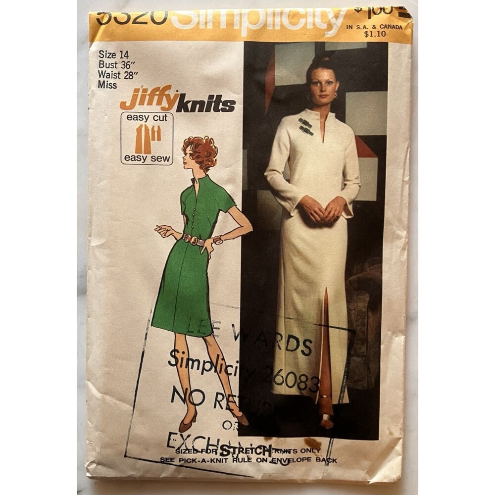 Vintage SIMPLICITY 5320 Miss Petites‎ Misses Jiffy Knit Dress Two Lengths Size14